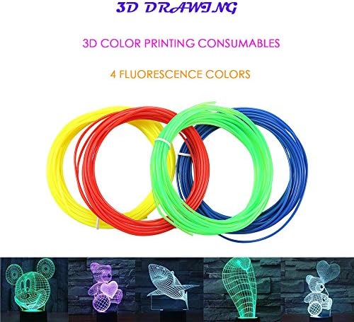 IDRAWING 3D Printer Filament Refills,1.75mm PLA filament Pack of 4 Fluorescent Color,Each color 16 Feet,Non-Toxic and Safer Top Rated 3D Pen Filament for Any 3D Doodler Pen