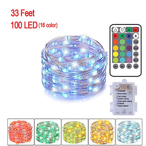 Hensun LED String Lights, 100 LED 33ft/10m RGB Starry Fairy String Light with Remote Control, Waterproof Copper Wire Lights for Indoor, Bedroom Festival Wedding Party Patio Window Decorations