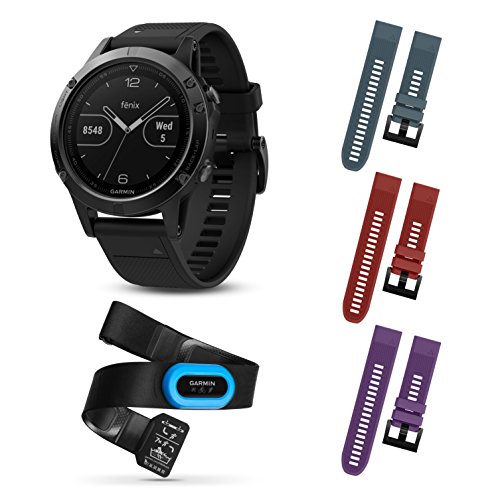 Garmin Fenix 5 Sapphire Performer Bundle 010-01688-31 and Three Additional Wearable4U Quick Release Silicone Watch Bands Bundle