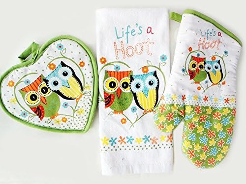 Beautiful owl Printing baking gloves set home textile kitchen heat insulated gloves towel (3pcs/set)