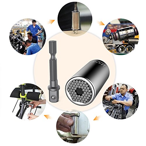 Universal Socket, EvZ Professional 7-19mm Multi-Function Ratchet Wrench Grip Power Drill Adapter Tools DIY Gift for Men Him Husband Dad Father Handyman Women - Thumbnail 6