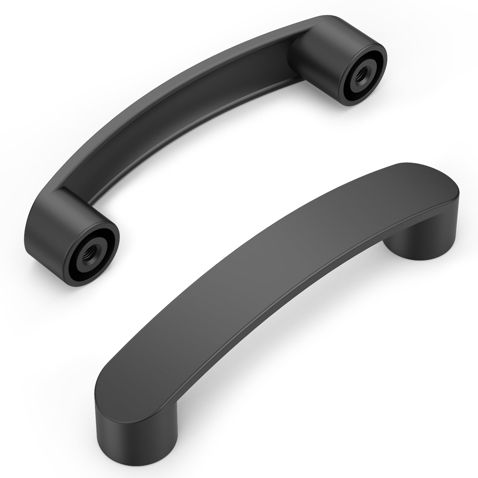 Furniware Pack of 10 Black Cabinet Handles - Modern Kitchen and Bathroom Drawer Pulls, 96mm Hole Center