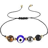 Mikovivi Triple Threat Protective Evil Eye Bracelet, Adjustable Spiritual Good Luck Charm Evil Eye Beaded Bracelet for Relief Women Men Birthday Anniversary Jewelry Gifts and Decorations