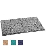 LuxUrux Bath Mat-Extra-Soft Plush Bath Shower Bathroom Rug,1'' Chenille Microfiber Material, Super Absorbent Shaggy Bath Rug. Machine Wash & Dry (20 x 30, Light Grey)