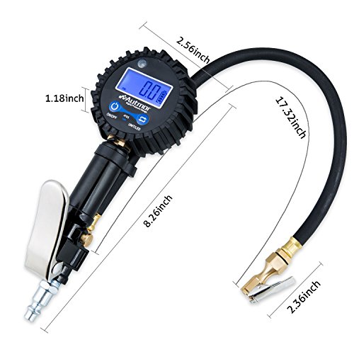 Onewell Digital Tire Inflator Gauge with 0.1 Display Resolution +200PSI Heavy Duty Air Chuck and Compressor Accessories With Rubber Hose and Quick Connect Plug for Truck, Automobile and Motorcycle - Thumbnail 3