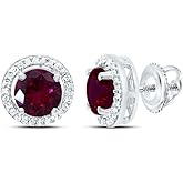 10K White Gold, Yellow Gold 1/10 CTW Womens Diamond 5mm Round Soliaire Red Ruby Stud Earrings