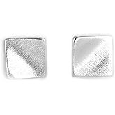 Sterling Silver Brushed Matte 6mm Bent Square Cube Geometry Stud Earrings