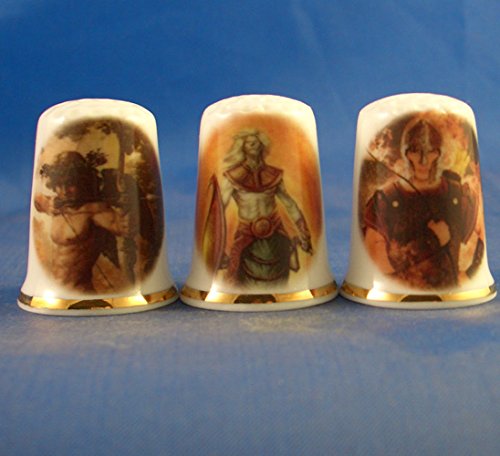 Porcelain China Collectable - Set of Three Thimbles - Greek Mythology Heroes