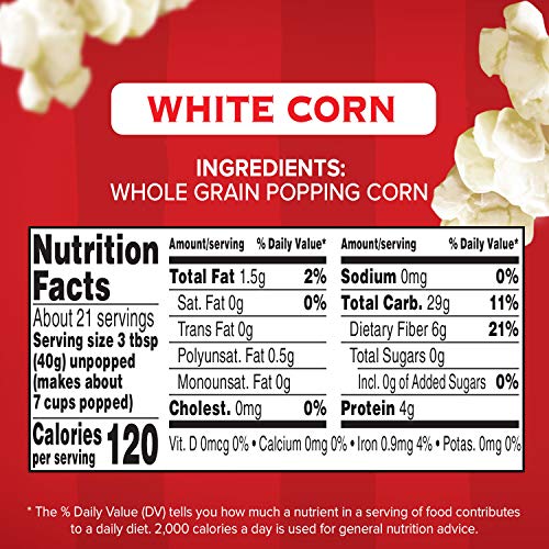 ORVILLE REDENBACHER’S POPCORN KERNELS, WHITE CORN, 4G FIBER PER SERVING, 30 OZ.