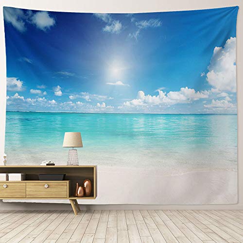 HIYOO Home Nature Art Wall Hanging Fabric Tapestry, Tropical Ocean Sea Coast Beach Waves Theme Design, Decor For Bedroom Living Room Party Background Photography Backdrops 90"W x 71"H - Sunshine Beach
