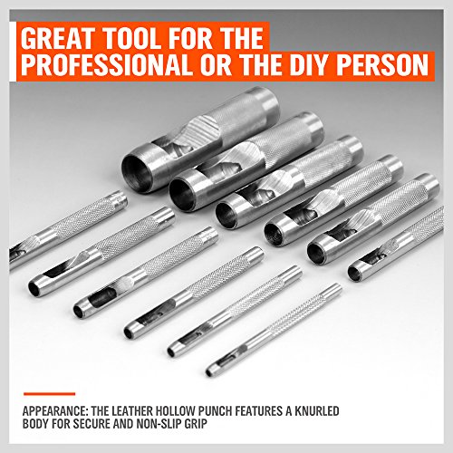 HORUSDY Heavy-Duty 12-Piece Hollow Punch Set with Holder for Punch Precise Holes in Leather or Plastic - Thumbnail 5