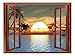 wall26 Tropical Beach Landscape with Palm Trees at Sunset View from Inside a Window Removable Wall Sticker/Wall Mural - 24