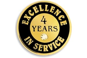 PinMart Gold Color Plated Excellence in Service Year Award Lapel Pin – Metal Enamel Workplace Reward Pin w/Rhinestone – 1-60 Years Pins for Long Standing Employees