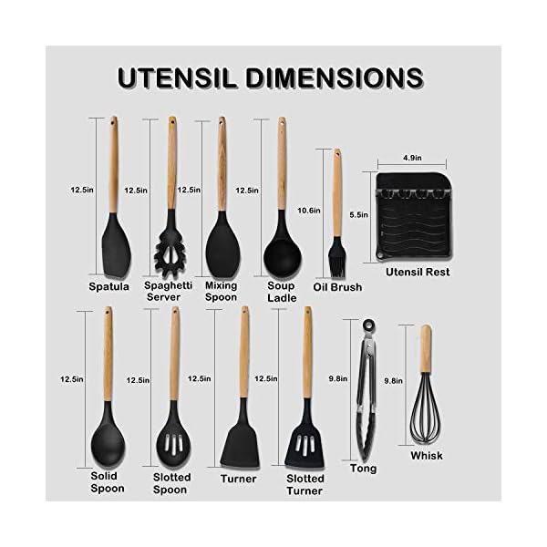 BenRich-Kitchen-Utensils-Set-11-Pcs-Silicone-Cooking-Utensils-Set-Spatula-Set-Turner-Whisks-Spoon-Rest-Utensil-Holders-Heat-Resistant-Kitchen-Tools-and-Gadgets-Accessories-Black Kitchen Utensils Set 11 Pcs, BenRich Silicone Cooking Utensils Set Tools & Gadgets Holders Spatula Turner Whisks Spoon…