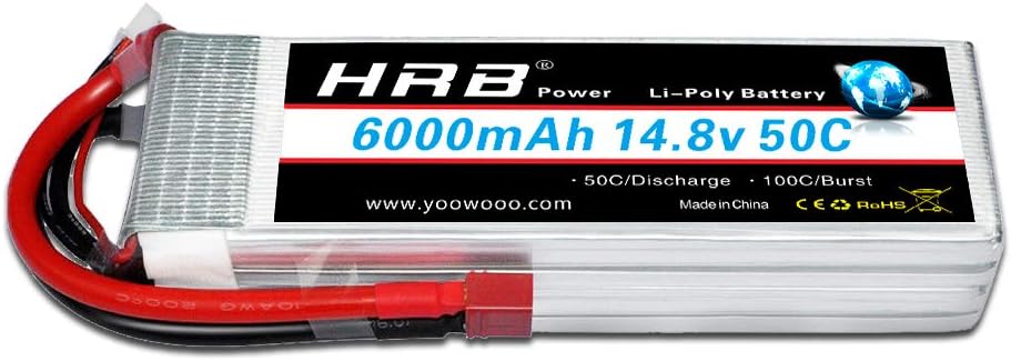 HRB 14.8V 6000mAh 4S 50C RC Lipo Battery with Deans T Plug for RC Helicopter RC Airplane RC Car RC Truck RC Boat Remote Control Traxxas Xmaxx