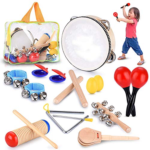 REFURBISHHOUSEToddler Educational&Musical Percussion for Kids&Children Instruments Set 18 Pcs With Tambourine,Maracas,Castanets&More Promote Fine Motor Skills, Enhance Hand To Eye Coordination
