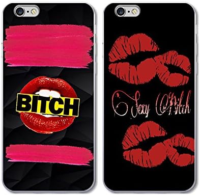 iPhone 6/6S Case-TTOTT 2x Floral Sexy Lips Bitch Cases Ultra-Slim Anti-Scratch Reinforced Corner Protection Bumper TPU Best Friend Lovers Couple Matching Cover Case for iPhone6/6S 4.7 inch