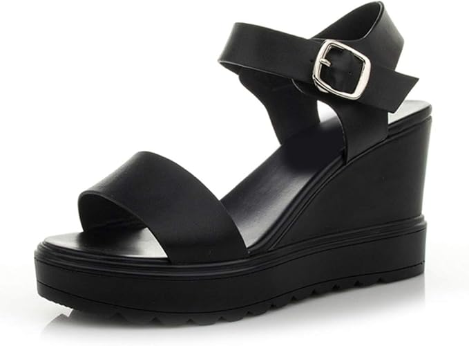 Amazon ドドシューズ ストラップ 9 5cmヒール 厚底 ストラップサンダル オフィスサンダル レディース アンクルストラップ ウェッジソール サンダル 黒 厚底 サンダル ウェッジサンダル レディース 靴 きやすい 履きやすい かわいい 通気 夏 ファッションサンダル