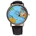 HuntGold Men Fashion Mini World Map Round Dial Plane Electronic Wristwatch Denim Leather Band Watch