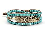 Hippie Feather Wrap Bracelet with Synthetic Turquoise Beads