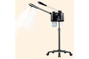 QINRUNKOI Professional Facial Steamer with Ozone and Hot & Cold Mist, Esthetician Steamer on Wheels, Face Humidifier for Facial Deep Cleaning, Digital Facial Steamer for Home and Salon, Black