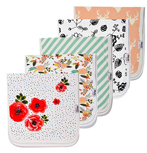Ana Baby 100% Organic Baby Burp Cloth Large 21''x10'' Size, Premium Absorbent Triple Layer Burping Rags 5 Pack for New Born Baby Girl Gift Set (Burp Cloth Floral) - Thumbnail 7