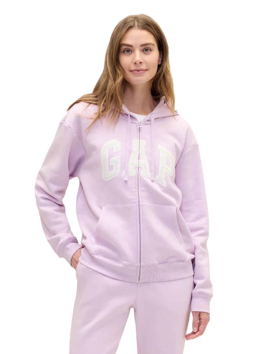 GAP womens Logo Hoodie Hooded Full Zip Sweatshirt English Lavender Tcx L Image
