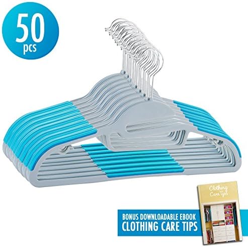 50pcs Hangers Sturdy Slim Lightweight Clothes Hanger with 360-degree Swivel Steel Hook Non-Slip S Shape Shoulders Anti-Wrinkle and Space Saving Design for Dress Pants Shirt Sweater Jacket - Blue