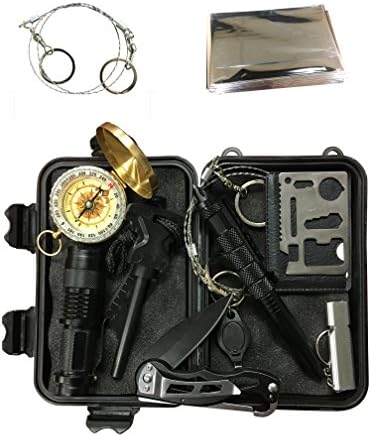 11 in 1 Survival Kit, Emergency Kit, Car Kit, BOB Kit, Tactical Pen, Tactical Knife, Tactical Flashlight, Flint and Steel, Compass, 12 in 1 Multi Tool, Wire Saw, Emergency Blanket