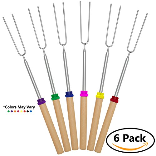 Triangle Sale Marshmallow Roasting Sticks Set Of 6 Telescoping Extendable Smores Skewers For Camping, Bonfires, Campfires - Hot Dog Toasting Forks 32 Inch, Special Safe For Kids | FREE Storage Bag