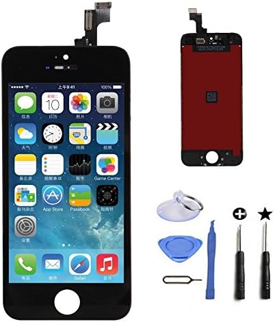UHNT Replacement LCD Display for iPhone 5S with Digitizer Touch Screen,without home button,ear piece and front camera, with Free Tools Kit (For iPhone 5S Black)