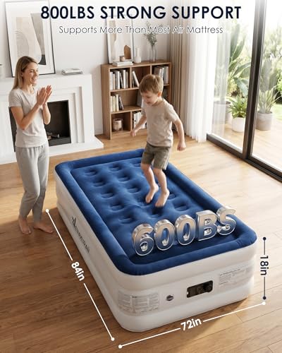 VENAKURAH Air Mattress 1 Person 197 x 97 x 46 cm, Air Bed Self-Inflating in 3 Minutes, Inflatable Mattress with Integrated Electric Pump, Inflatable Guest Mattress for Home and Camping