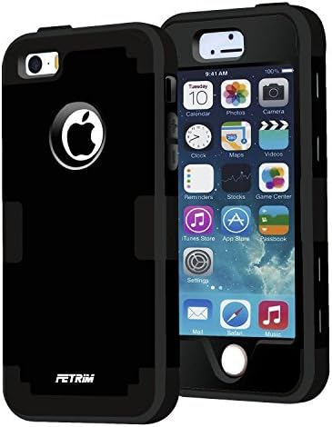 iPhone 5 Case,iPhone 5S Case,Apple iPhone SE Case,Fetrim 3 Layer Defender Shockproof Drop Proof High Impact Hybrid Armor Silicone Rugged Case Protective Cover for Apple iPhone 5 5S SE (Black)