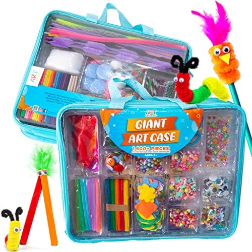Giant Art Case Set of 1600+ Pc.– Arts and Crafts Supplies for Kids 6+ – DIY Projects Case Filled with Pom Pom Box Craft Kit, Beads, Buttons, Scissors, and Pipe Cleaners for Kids by Art with Smile