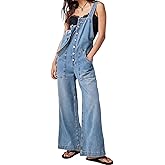 Kedera Women's Casual Baggy Denim Adjustable Denim Bib Overalls Loose Wide Leg Jeans Pants Jumpsuits with Pockets