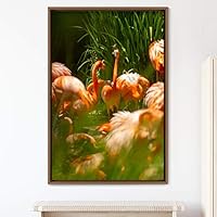 Framed Canvas Wall Art Group of Birds Beach Birds Expressive Group Multicolor Photography - 16x24 inches