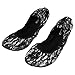 Women's Foldable Portable Travel Ballet Flat Fold up Shoes Comfortable Party Roll up Shoes w/Matching Carrying Bag (M(Women Size 6.5-7.5), Black lace)