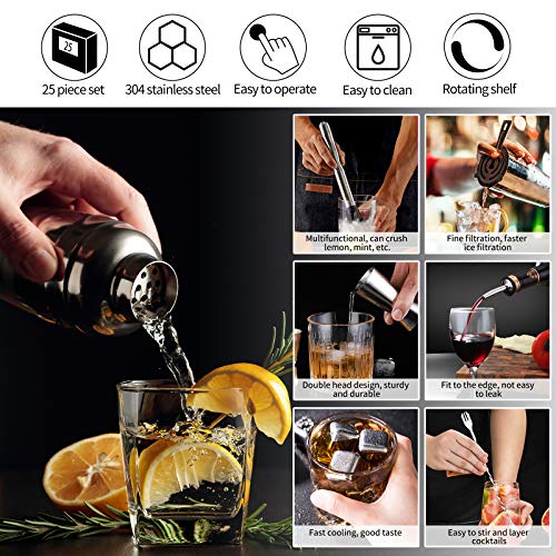 Cocktail Shaker Set, 25Piece Bartender Kit with Acrylic Rotating Stand