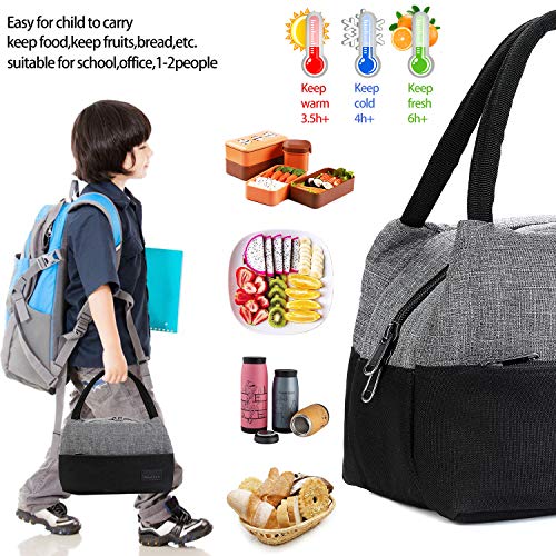AmHoo Insulated Lunch Bag for Women Reusable Lunch Tote Cooler Bag Handbag - Double YKK Zippers - Newest Waterproof 600D linen polyester for Adults Kids Students (Grey&Black) - Thumbnail 5