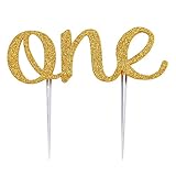 Haperlare Handmade Baby 1st First Birthday Cake Topper Gold One Cake Topper Double Sided Gold Glitter One Birthday Cake Topper First Birthday Cake Decorations