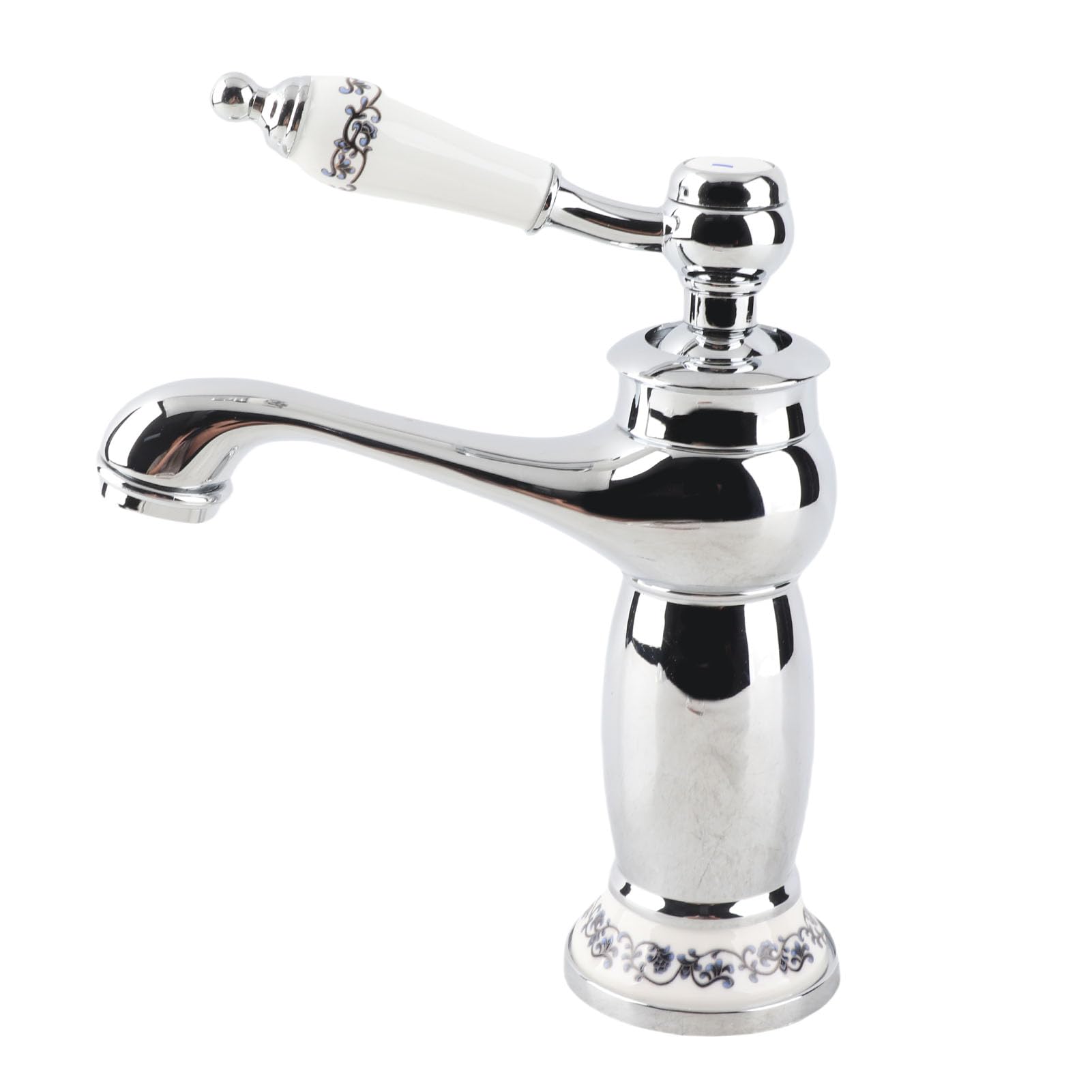 Single Handle Hot Cold Water Mixer Faucet Brass with Floral Pattern Tap for Kitchen Bathroom Sink Basin(Chromed)