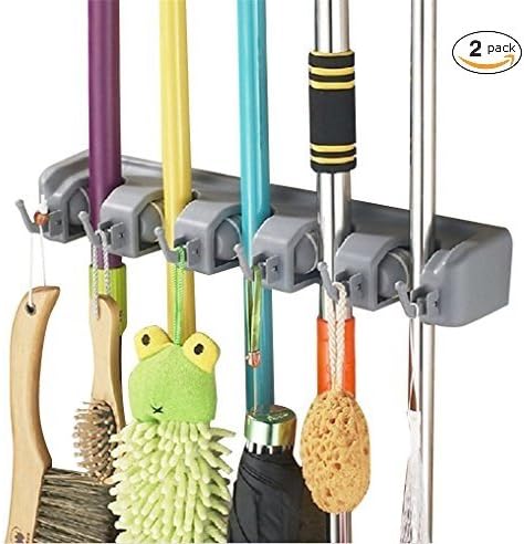 Esup Mop and Broom Holder, Broom Organizer Wall Mounted for Your Closet with Limited Space Holds Mops,Brooms,Dustpan,Shovel, Perfect Fathers Day Gifts (2 Pack)