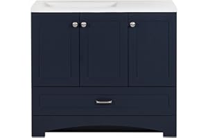 Spring Mill Cabinets Emlyn 36 Inch Bathroom Vanity with White Single Sink Top, 2 Cabinets, Fixed Shelf, 1 Drawer, 36.5" W x 18.75" D x 32.89" H, Deep Blue