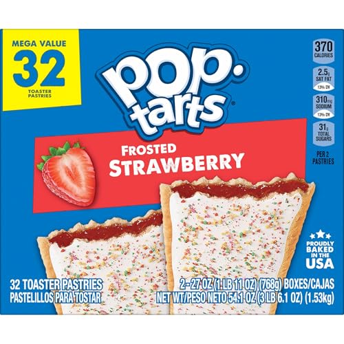 POP-TARTS TOASTER PASTRIES, BREAKFAST FOODS, KIDS SNACKS, FAMILY PACK, FROSTED STRAWBERRY, 54.1OZ BOX (32 COUNT)