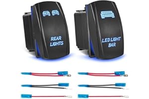 2-Pack Black 5-Pin Rocker Switch for Rear Lights and LED Light For Bars, Compatible with Cars, ATVs, UTVs, For Polaris For RZ