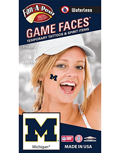 University of Michigan (U of M) Wolverines – Waterless Peel & Stick Temporary Spirit Tattoos – 4-Piece – Maize M Logo