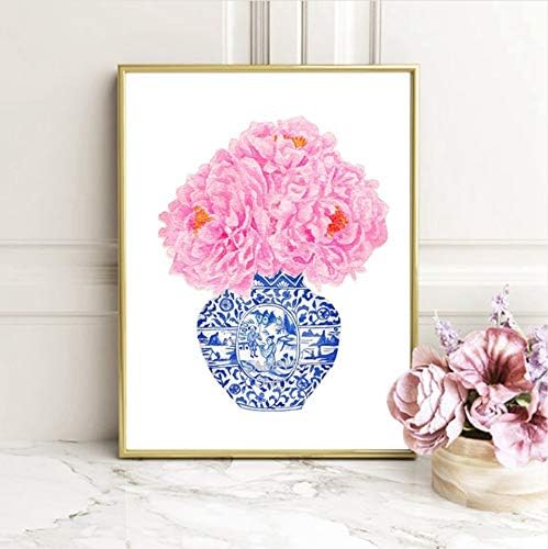 Blue and White China Vase Wall Art Canvas Posters Print Chinoiserie Pink Peony Painting Picture Trending Now Art Home Decoration 60x80cm
