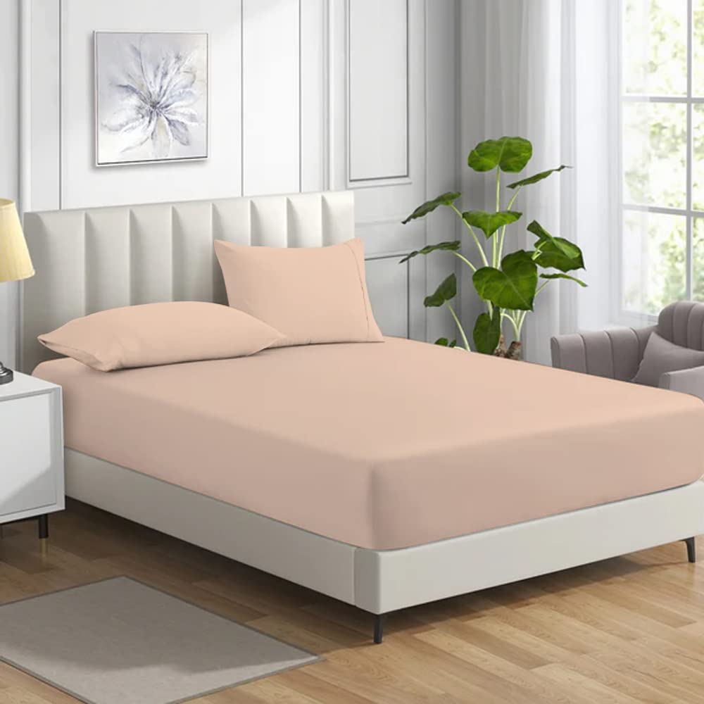 MistyMorning Fitted Sheet, Soft & Premium quality Bedding & Linen, 11''/28cm deep sheet, Egyptian Cotton with 200 Thread Count. (Mocha, Double) — image 1