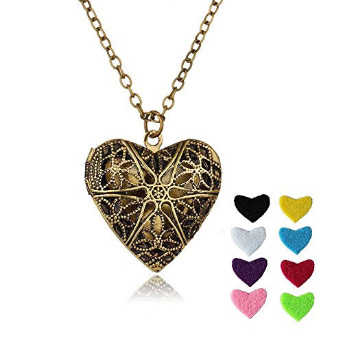 Vintage Locket Album Hollow Heart Shape Perfume Box Pendant Necklace (Gold)