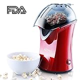 KEEMO Popcorn Maker Hot Oil Air Popper Wide Mouth Design 1200W Power, Popper Machine Hot Air Poppers For Popcorn Measuring Cup Removable Lid FDA Approved BPA Free- Red